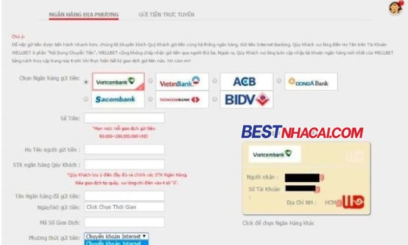 Hướng dẫn cách nạp tiền vào tài khoản nhà cái WellBet