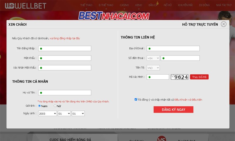 Cách đăng ký và đăng nhập tài khoản tại WellBet