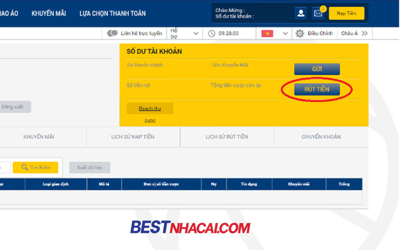Hướng dẫn rút tiền từ tài khoản nhà cái NextBet