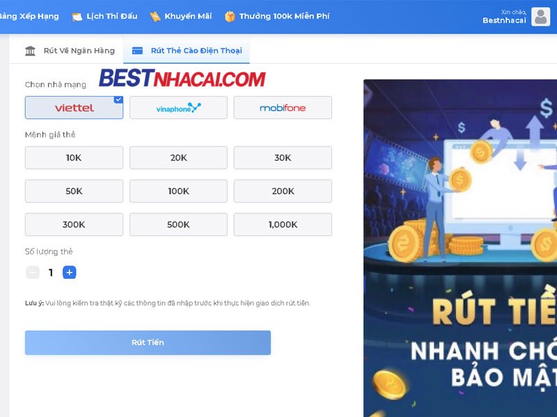 Hướng dẫn rút tiền tại nhà cái ONE88