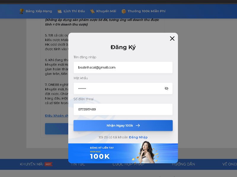 Hướng dẫn đăng ký và đăng nhập tài khoản tại ONE88