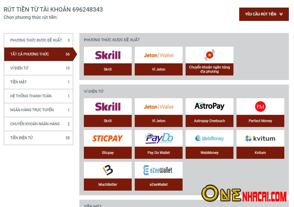 Cách rút tiền tại 888starz